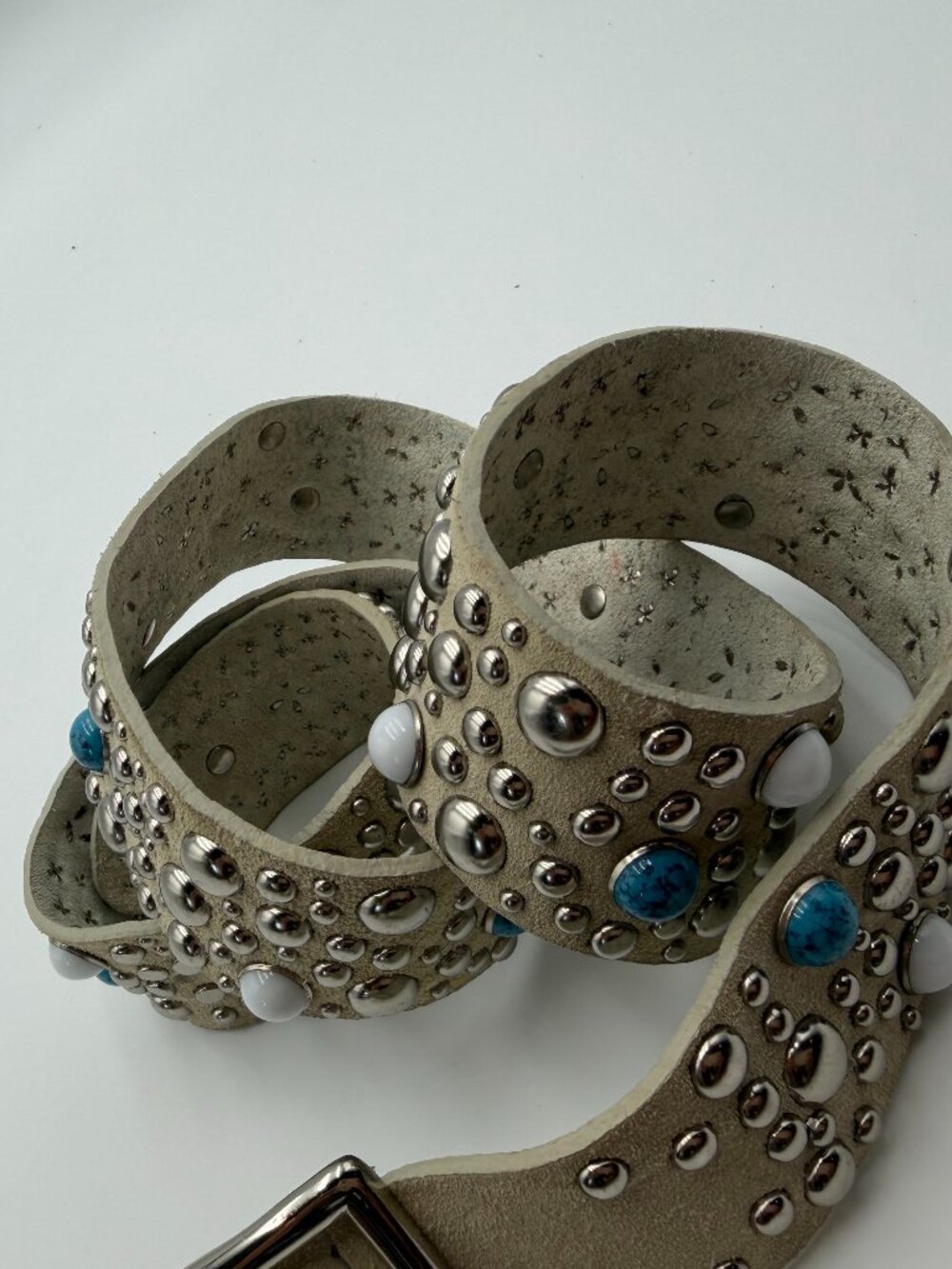 Studded Leather Belt With Turquoise Accents